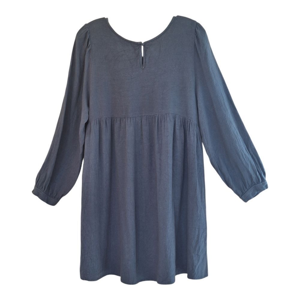 UMGEE Linen Blend Oversized Flowy Babydoll Pocket Dress Keyhole Peacock Blue L - Picture 4 of 15